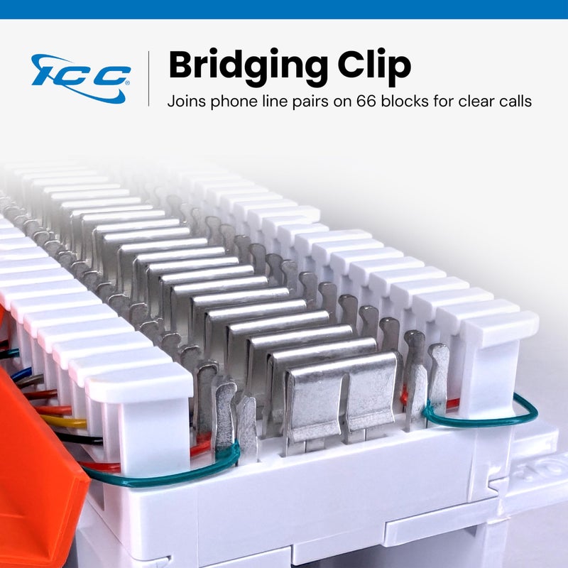 ICC 66 Wiring Block Bridging Clip, 100-Pack â€“ Tin-Plated Phosphor Bronze, Electrical Terminal Interconnection for 66 Block â€“ Quick Install, U-Shaped Clips - Image 2